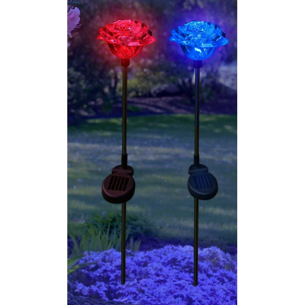 Red, Pink, Yellow, Blue ANGMLN 4 Pack Solar Flowers Garden Lights Decorative 7 Color Changing Rose Lights 20 Head Rose for Pathway Patio Yard Party Wedding Holiday Outdoor Decoration 